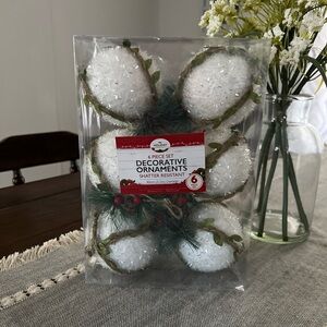 Holiday Collection 6PC White Primitive Shatter Proof Ornaments. NIB